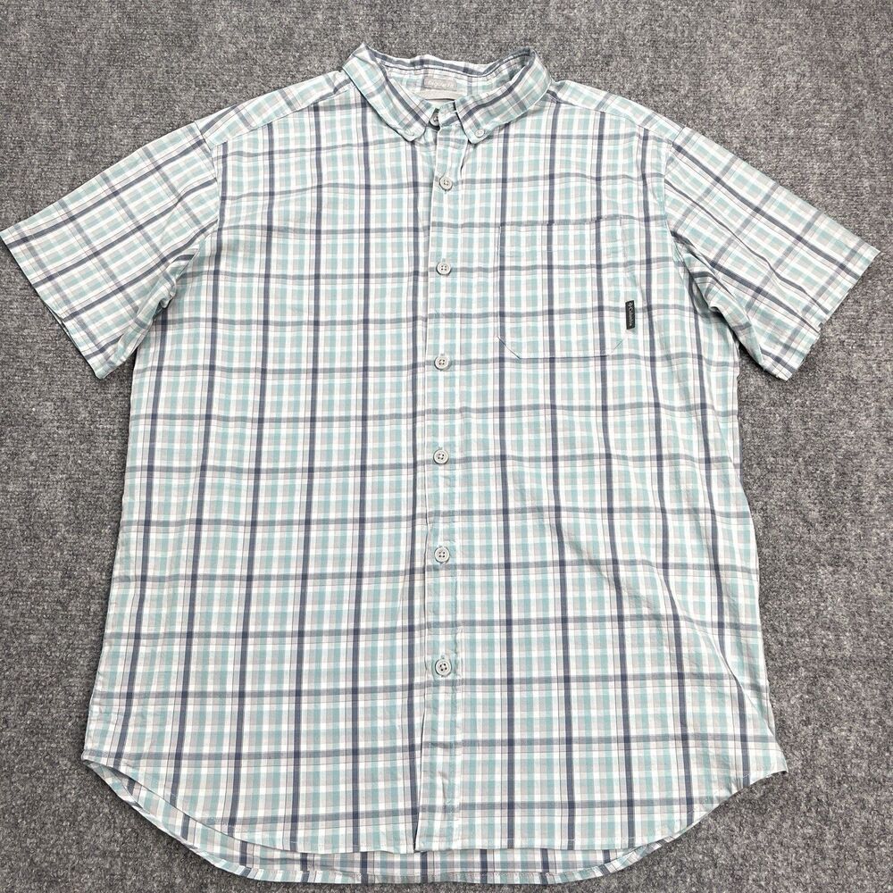 Columbia Shirt Mens Size Large Short Sleeve Button Front Blue Green Plaid - Picture 1 of 8